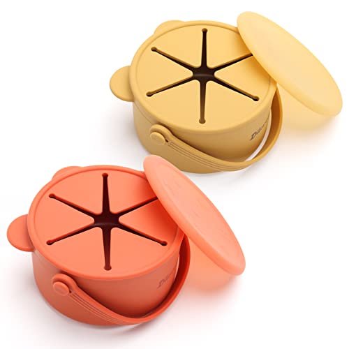 Image of Dilovely Silicone Snack Cups for Toddlers, Baby Snack Containers, Kid Treat Catcher with Handle Dust Proof Lid, 2 Pack Dishwasher Safe and BPA Free 9 oz
