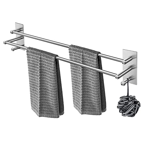 ZUIMENG - Toallero de barra autoadhesiva de acero inoxidable, montaje en pared, con 2 ganchos, gancho de pared para baño o cocina (2 niveles, 61 cm) Cover