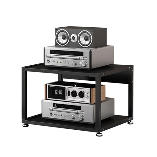 2-Tier Audio Video Rack Open Storage Media Cabinet, Floor Standing Corner TV Stand CD Playe Stereo Component Cabinet Media Center with Wooden Shelf for Home/Office/Theater