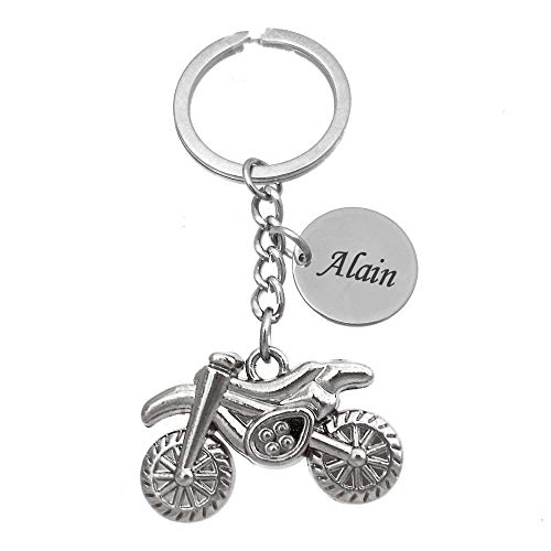 Bijoux à offrir Porte-clés Moto Cross Argentée Gravure Personnalisée Sur Médaille