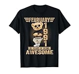 Cette chemise d'anniversaire 35 ans de février 1991 pour hommes, femmes, garçons et filles 2025 35 Years Of Being Awesome avec un ours cool édition limitée vintage 1991. Décorations rétro pour 35ème anniversaire. Cadeaux d'anniversaire de 35 ans, né en 1991, génial depuis 1991