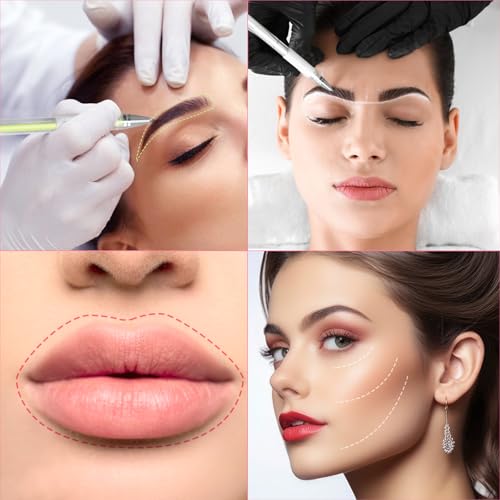 Cheynn 4 Stück Eyebrow Microblading Haut Marker Set, Chirurgischer Hautmarker Stifte mit 8 Nachfüllung 4 Farben Tattoo Schablonenstift Hautpositionsstifte für Augenbrauen Lippen Körperkunst