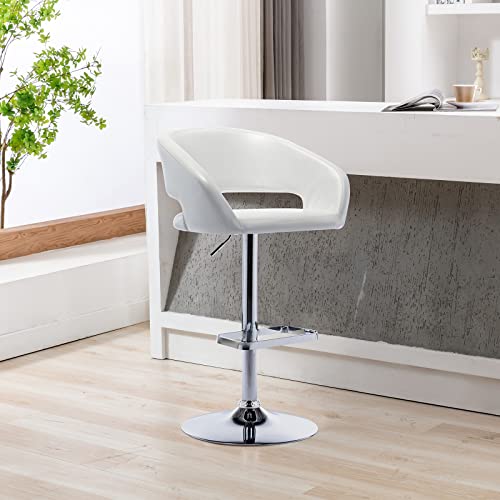 Vogue Furniture Direct Adjustable Bar Stool with Hollow Back and Arms, Modern PU Leather Swivel Barstool, Airlift Counter Height Bar Chair for Kitchen Dining Room (Pearl White)