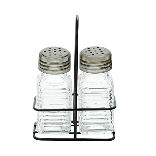 Conjunto Saleiro e Pimenteiro de Vidro com Suporte de Metal Preto 70ml - Lyor