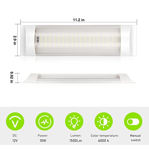 Kicored 12Volt Led Light For Car，Rv Interior Light Bar，11"X3" Dc12V Light Fixtures With On/Off Switch，For Trailer,Car,Truck Bed, Van, Rv, Cargo, Boat, Cabinet,Camper (2Pack) #TOP2