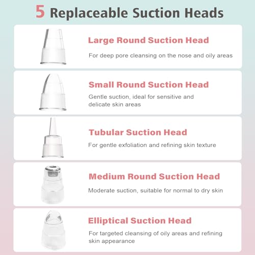 Image of Blackhead Remover Pore Vacuum, Blackhead Extractor-5 Suction Power 3 Adjustable Suction,USB Rechargeable Facial Pore Cleaner Kit Electric Extractor Tool for Women & Men (White)