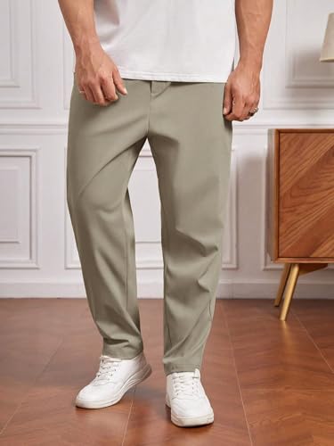 Image of SHIENZY Men's Elastic Waist Formal Trousers | Comfortable Business Casual Pants with Drawstring | Lightweight Workwear for Men | Beige Office Pants