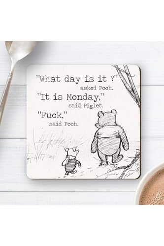 Winnie The Pooh 6 Pcs Sarcastic Funny Monday Friend Gift Wood Coaster