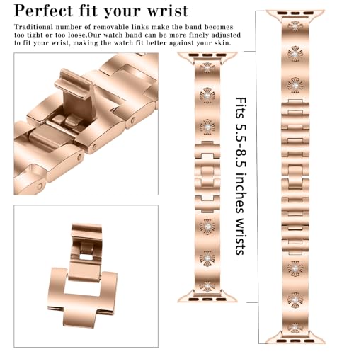 JOYOZY Metal Band Compatible with Apple Watch Band 38mm 40mm 41mm 42mm 44mm 45mm 49mm Fancy Luxury Strap with Sparkle Diamond, Dressy iWatch Bracelet, Cute Daisy Band for Women