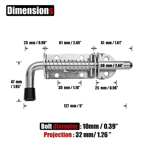 JQK Spring Loaded Latch Pin, 304 Stainless Steel Barrel Bolt Thickened 2mm Door Lock, 5 Inch Brushed Finished(2 Pack), HSB300-P2 - Image 2