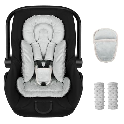 Image of Infant Car Seat Insert Boy Girl, 3 in 1 Newborn Carseat Insert with Strap Pads, Car Seat Head Support for Baby Strollers, Swings, and Bouncers, Comfortable and Machine Washable, Grey