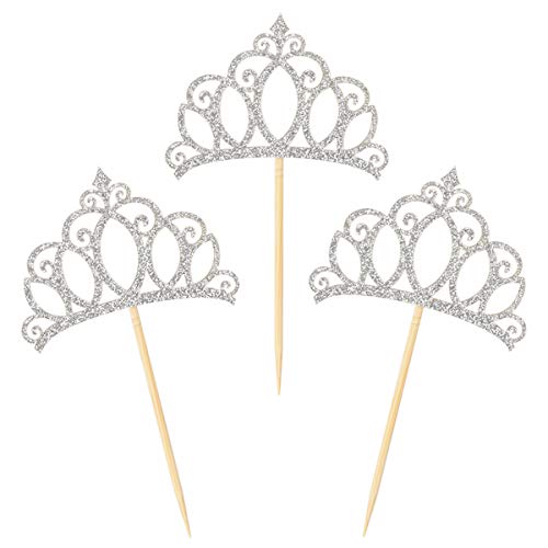 Donoter 24 Pieces Silver Princess Crown Cupcake Toppers Cake Picks For Birthday Baby Shower Party Decorations #TOP24