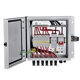 PowGrow PV Combiner Box, 6 String Solar Combiner Box with 15A Rated Current Fuse, Surge Protective Device and 63A Air Circuit Breaker for ON/Off Grid Solar Panel System, Pre-Wired Cable, Metal Box