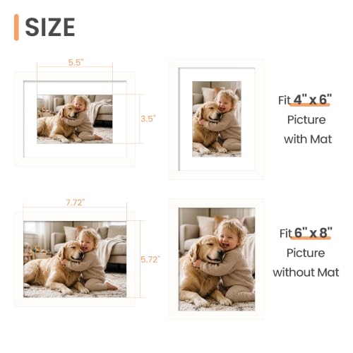 Image of upsimples 6x8 Picture Frame, Display Pictures 3.5x5.5 with Mat or 6x8 Without Mat, Wall Hanging Photo Frame, White, 1 Pack