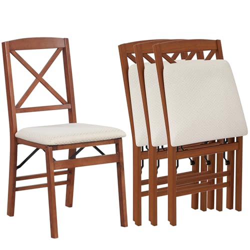 Image of COSTWAY Solid Wood Folding Dining Chairs Set of 4 with Padded Seat, Walnut
