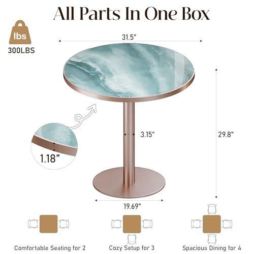 Image of 31.5 inchTulip Table, Sintered Stone Small Round Dining Tables&Metal Edge&Base | Small Modern Circle Dining Table for 2-4 Person ,Bistro Tables for Dining Room /Kitchen /Restaurants /Small Spaces /Marble River