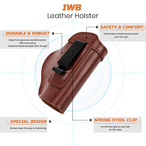 Iwb Holster Genuine Leather Gun Holster For Glock For S&W M&P Shield | Glock 17 19 22 23 32 33 43 | Springfield Xd & Xds | And Similar Sized Handguns - Brown Right Hand #TOP1