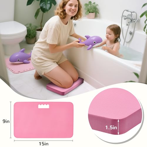 Image of Baby Bath Kneeler, Extra Thick Kneeling Pad for Bathing Babies, Soft Foam Cushioning for Knee, 1.5 inch Thick Non-Slip, Fast-Drying,Gardening, Bathing Baby, Workout Supplies-Pink