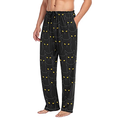 Cute Black Cats Pajama Pants Mens Lounge Pants Casual Men Pajama Bottoms With Pockets Drawstring Size L #TOP4