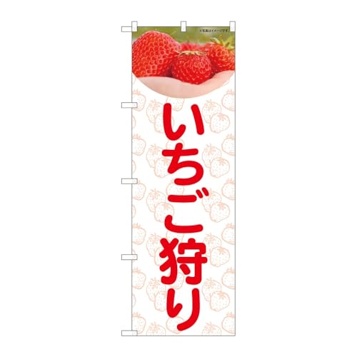 のぼり屋工房 のぼり旗 129605 いちご狩りいちご写真IJM W600×H1800mm 1枚 三方三巻 販促 商売繁盛 受注生産品