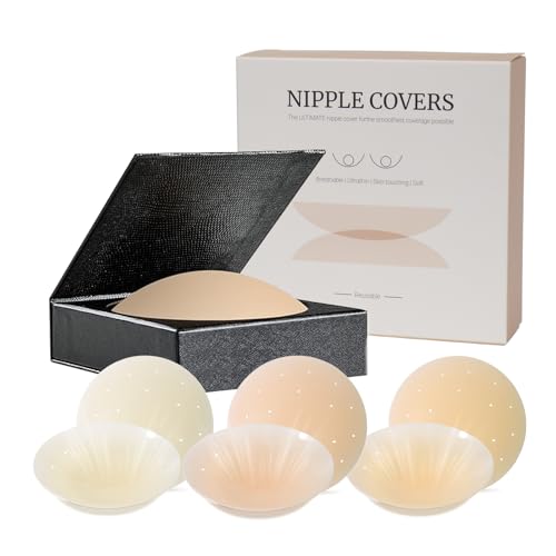 Gexloryn 3 Pairs Nipple Covers for Women, Reusable Adhesive Nipple Covers, Sticky Silicone Pasties, Size A-D Women Bra with Travel Box (Breathable)