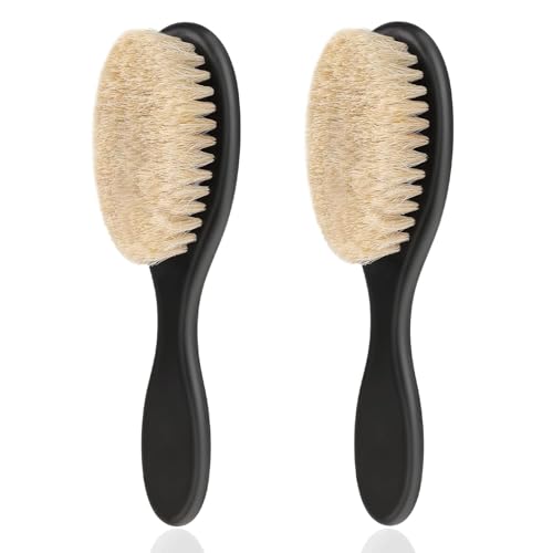 BIGTHREE 2 Pieces Barber Brushes Fade Beard Brush for Fade Men Cleaning Grooming Tool Soft Beard Brushes With Handle Suitable for Haircut Cleanings Shaving Cleaning Combing and Styling.