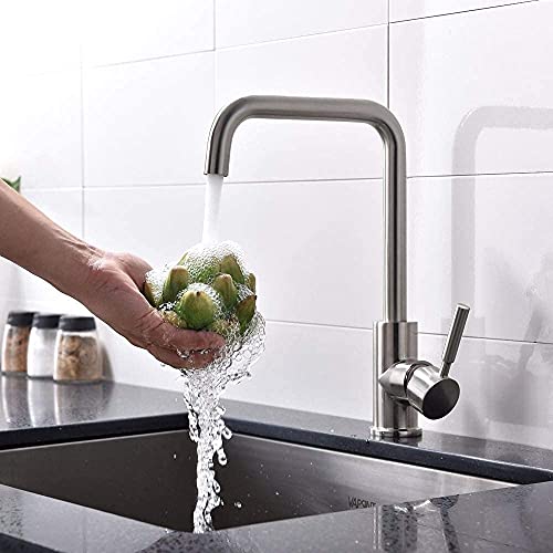 Mitigeur d'évier de cuisine moderne avec robinet en nickel brossé et bec pivotant pour évier - 3