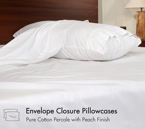 Image of RUVANTI 100% Cotton Percale Sheets King - Crisp Cooling Summer Bed Sheets for Hot Sleepers, Deep Pocket 14 inch, Soft Peach Finish, Breathable & Durable Hotel-Style 4 Piece Set, Ivory