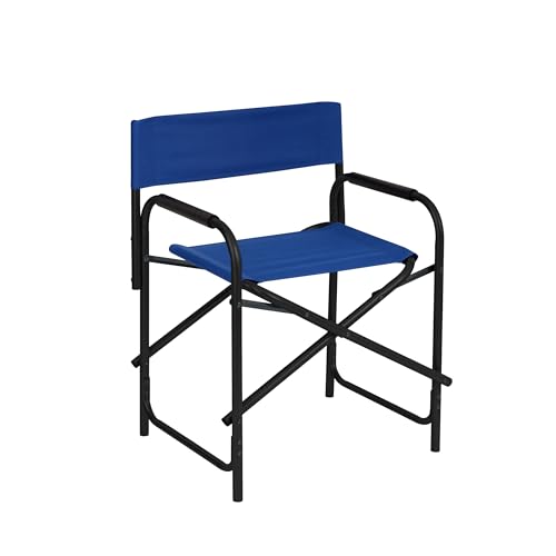 Baroni Home Sedia da Regista Pieghevole in Acciaio Tubolare, Poltrona Ergonomica Salvaspazio in Tela per Campeggio, Mare, Spiaggia, 56x44x76 cm, Blue
