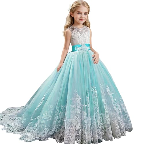 Miniatura 6 de Discoball Vestido De Niñas Con Tirantes De Flores Para Boda Formal Princesa Vestido De Dama De Honor Bautizo Fiesta En La Playa, Verde, 14-15 Anni