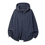 [Classic Kinky] ラッシュガード メンズ 【接触冷感でひんやり・軽量で涼しい・7サイズ・12色】 uvカット パーカー 超軽量 接触冷感 UPF50+ 速乾 通気性 フード付き 長袖 無地 シンプル 体型カバー 大きいサイズ 自転車 バイク (JP, アルファベット, S, ネイビー)