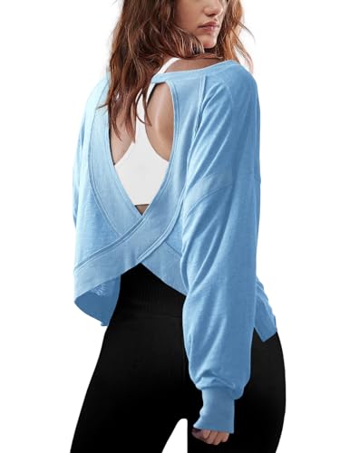 Image of Panadila Womens Open Back Workout Tops Long Sleeve Shirts
