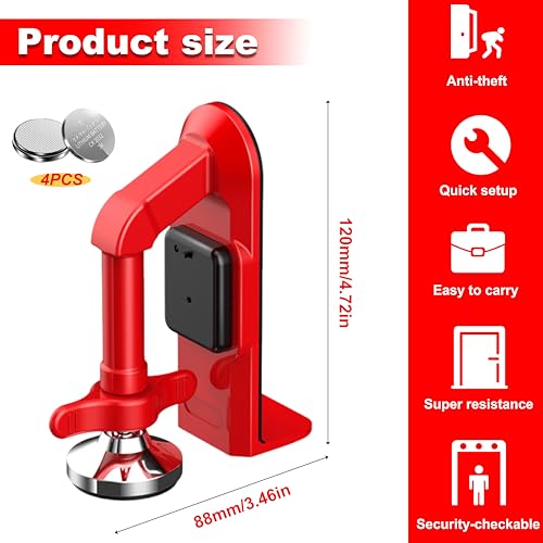 Portable Alarm Door Stopper - 80dB Anti-Theft Security Alarm Door Stoppers for Bottom of Door, Adjustable and Easy to Install for Home, Office, and Travel, Door Security Devices (Red) - Image 4
