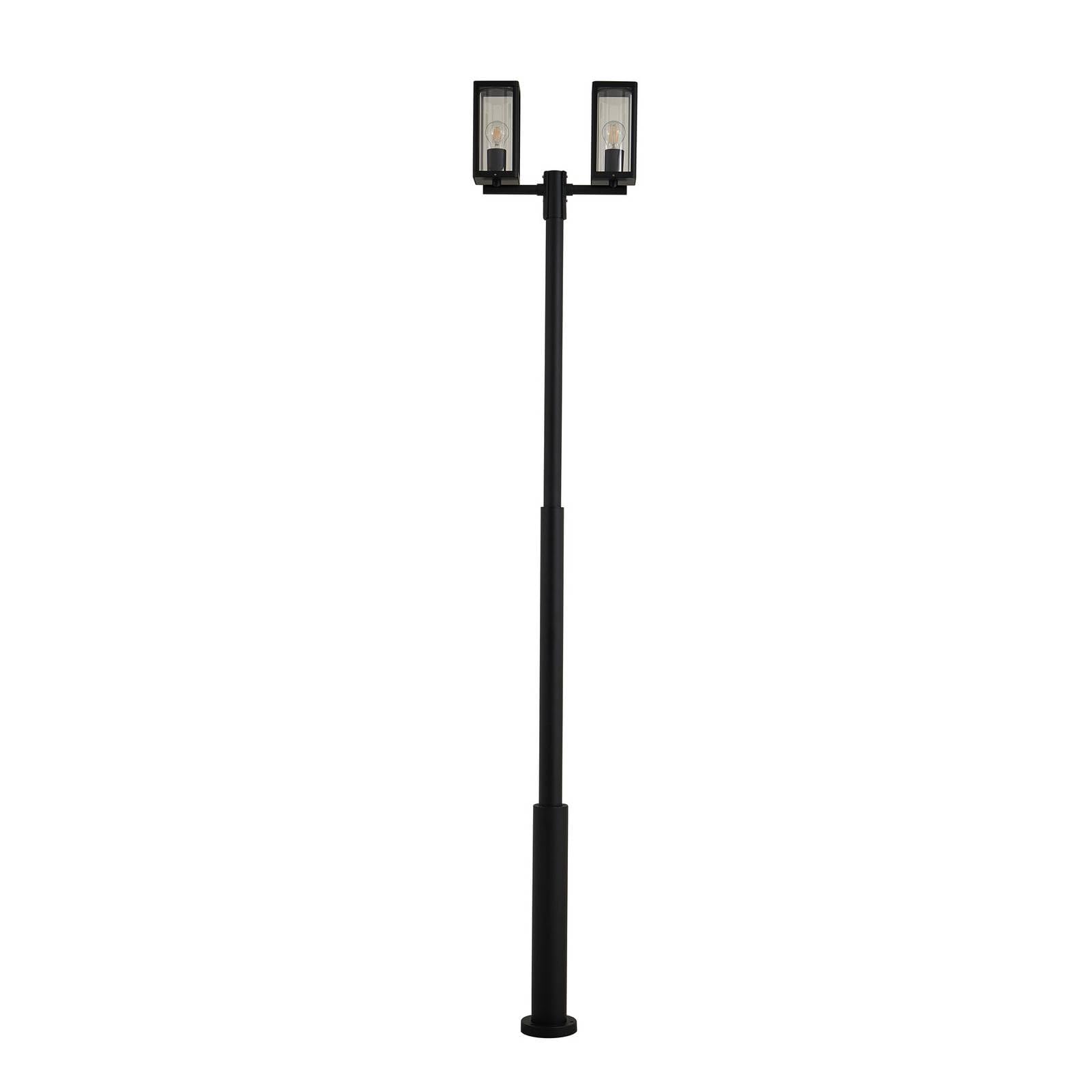 Lucande Lampadaire extérieur Siveta à intensité variable (Moderne) en Noir Aluminium (à 2 lampes, E27) Candélabre luminaire d’extérieur