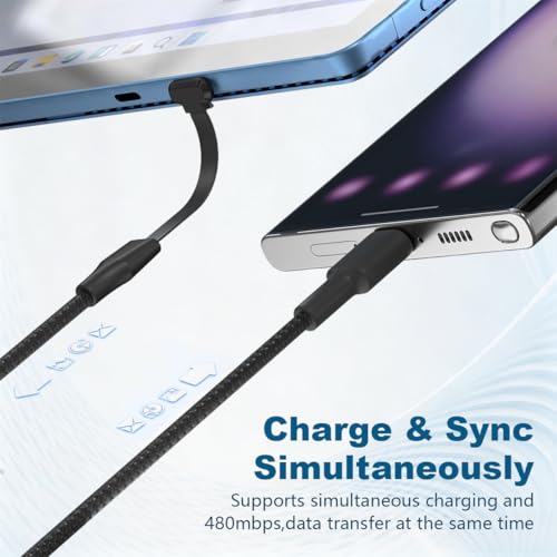 Image of Verilux 6.6Ft Right Angle C Type Charger Cable, PD 60W Type C Cable Fast Charging, 480Mbps Data Cable C Type Fast Charging, Nylon Braided USB C Cable for iPhone 17 /16 /15 Series, Galaxy S26 /S25 /S24