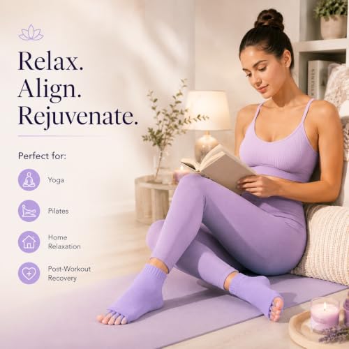 Image of Foot Alignment Socks Men & Women | Five Toe Separator | Foot Pain Relief | Bunion Corrector | Plantar Fasciitis | Improving Posture & Increasing Flexibility | Free Size | 1 Pair | UK8-11 (Lavender)