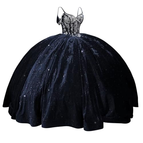 Puffy Velvet Quinceanera Dresses Ball Gown Sweet 16 Dresses with Appliques Beaded Sparkly V Neck Evening Gown