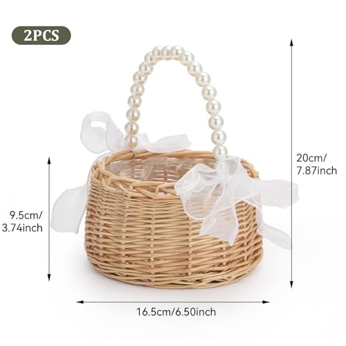 Cesta de mimbre infantil Gcroet con lazo decorativo para niña de flores 3