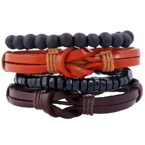 Image of Young & Forever Multi-Layer Leather Bracelet for Men | Adjustable Handmade Wrap Bracelet with Beads, Anchor, Evil Eye, Feather & Boho Charms | Vintage Punk Casual Wristband Gift for Men & Boys