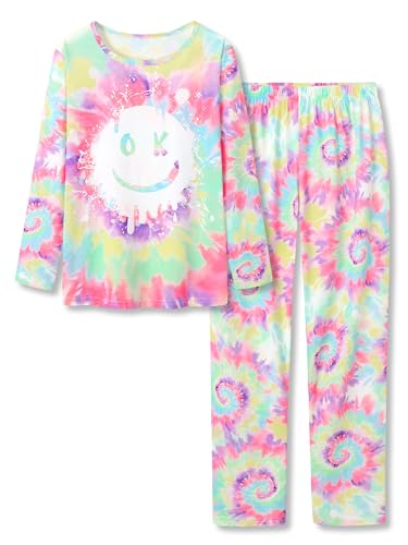 Image of Beezizac Girls Pajamas Cute Print Short /Long Sleeve Pants Set Size 6-18 | Soft Stretch Poly Blend, Comfy Crewneck, Elastic Waist Pants, Everyday & Holiday Sleepwear for Big Girls, Tweens & Teens