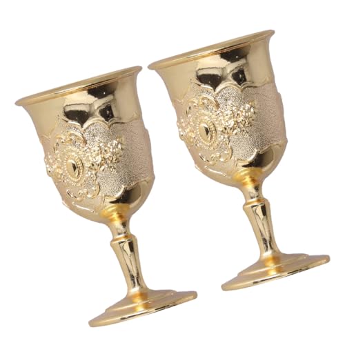 Veemoon Lot de 2 Verres à Vin Style Rétro en Métal Doré Coupes à Vin Rouge et Mousseux 150 Ml pour Fêtes Bars et Réceptions Élégantes