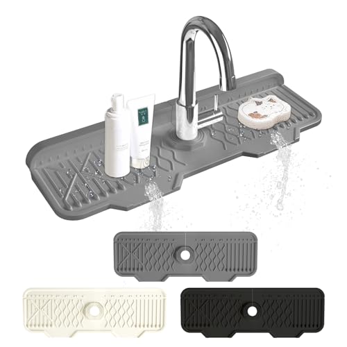 Image of Sink Splash Guard Gen2-17 inch x 6'' Kitchen Sink Accessories,Silicone Sink Mat Splash Guard,fit for Countertop, Bathroom,Farmhouse,RV by EBIGIC (Grey)