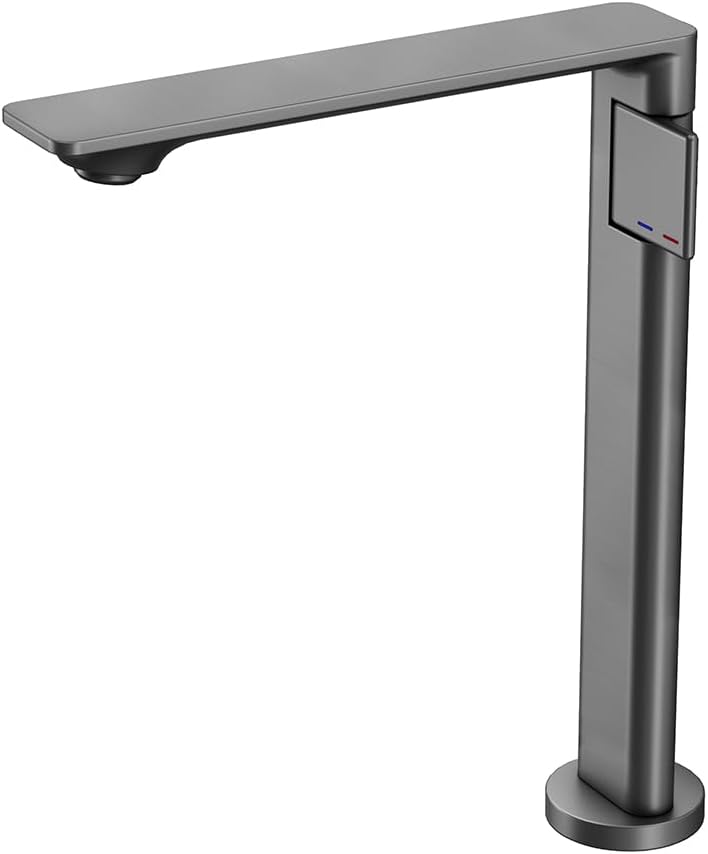 Bathroom Brass Tall Extra Long Spout Single Handle One Hole Vessel Basin Sink Bowl Mixer Faucet Lavatory Vanity Tap Grey