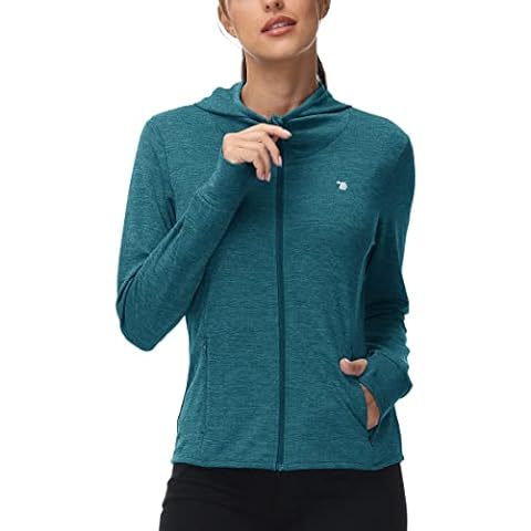 Rdruko Womens Running Jackets Zip Up Hoodie Slim Fit Ladies Sweatshirt Quick Dry Long Sleeve Gym Workout Tops with Thumb Holes Dark Cyan M Cover