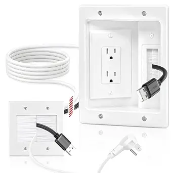 In Wall Cable Management Kit with Recessed TV Outlet Box, 9ft Cord, and Two-Hole Socket