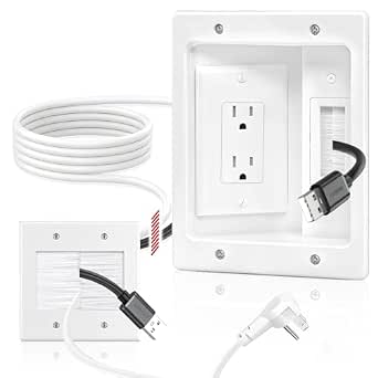 In Wall Cable Management Kit with Recessed TV Outlet Box, 9ft Cord, Wall Hider Box for All Plugs