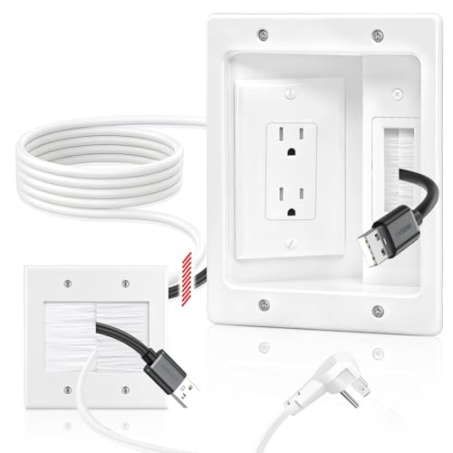 Naerza in Wall Cable Management Kit with Recessed Tv Outlet Box-Two-Hole Socket 9ft Cord Tv Cable Hider Wall Kit Hider Box Fits All Plugs Easy Safe Cable Management