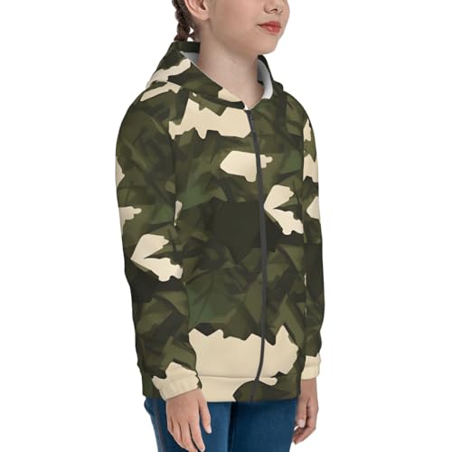 Army camouflage Print Girls Athletic Zip Up Hoodies,Sweatshirts with Pockets Long Sleeve Hooded Jackets, for 7-18 Y3