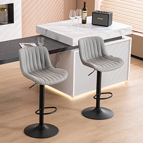 Younuoke Grey Upholstered Bar Stools Set Of 2 Counter Height Modern Adjustable Swivel Bar Chairs With Backs Mid Century Pu Leather Padded Barstool For Home Kitchen Island #TOP19