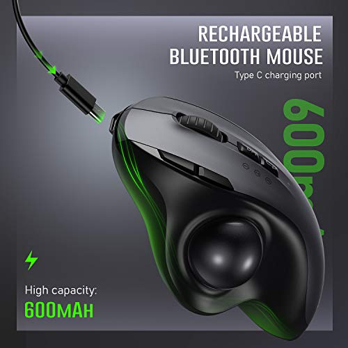 Bluetooth Trackball Mouse, Jelly Comb 2.4G USB Wireless & Bluetooth Ergonomic Trackball Mice Rechargeable with USB-C Port and 3 DPI for Mac Computer Laptop Tablet Android Windows (Black and Gray)